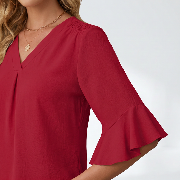 Women's V-Neck Ruffle Sleeve Chiffon Blouse