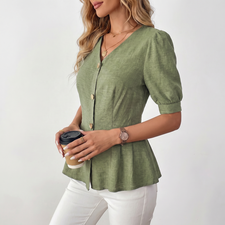 Women's V-Neck Button Front Peplum Blouse