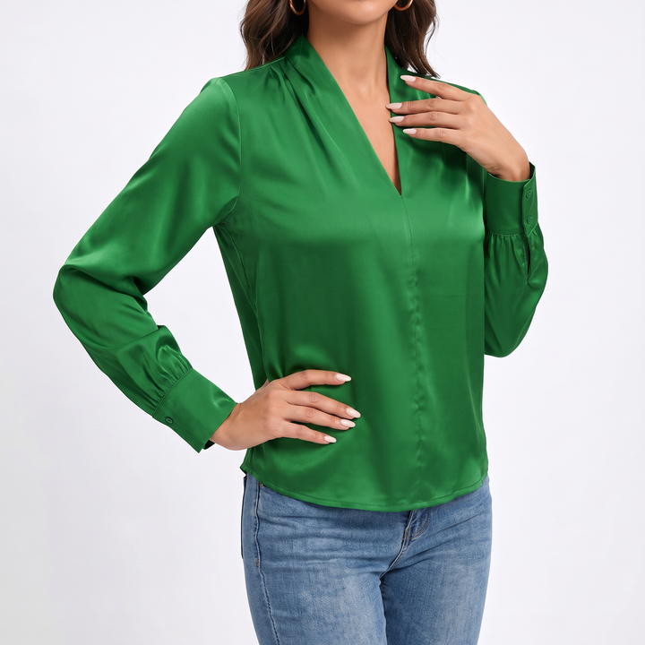 Women's Long Sleeve V-Neck Loose Blouse