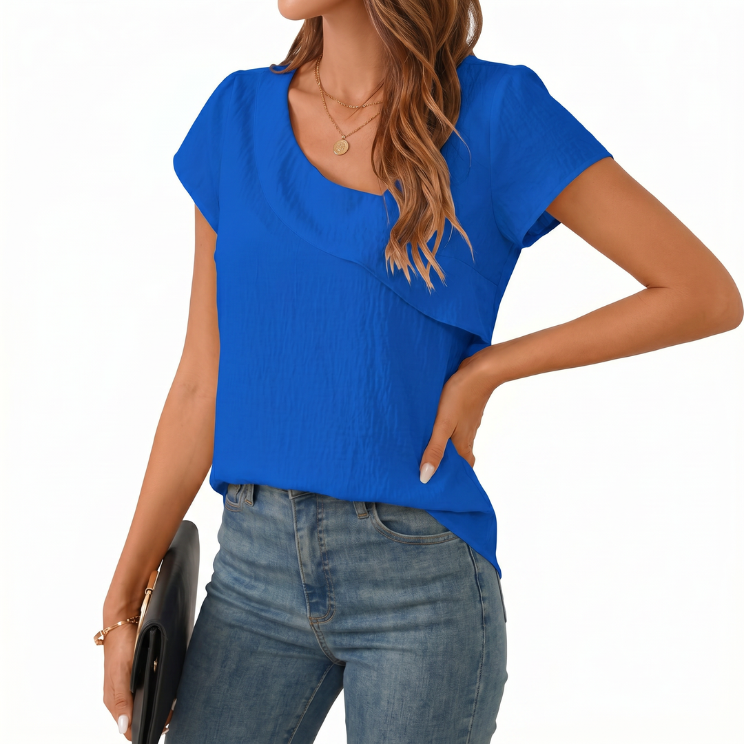 Women’s Asymmetrical Neck Short Sleeve Blouse