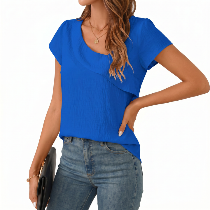 Women’s Asymmetrical Neck Short Sleeve Blouse
