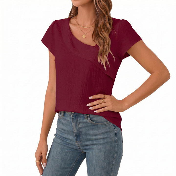 Women’s Asymmetrical Neck Short Sleeve Blouse