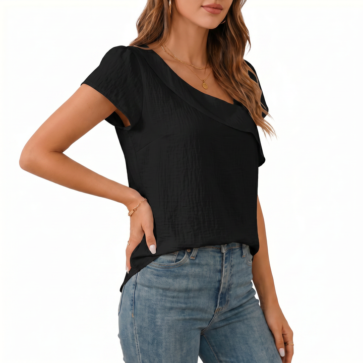 Women’s Asymmetrical Neck Short Sleeve Blouse