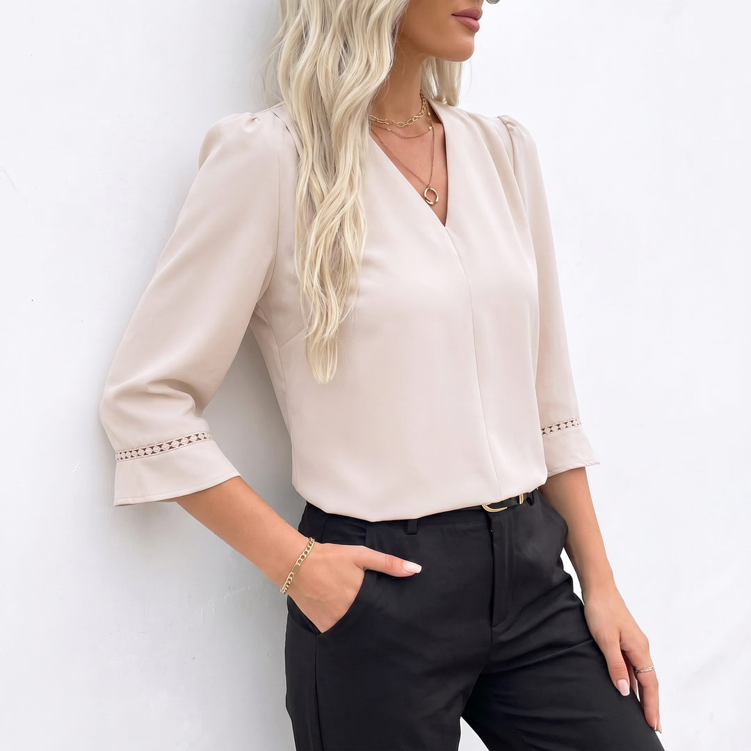 Elegant V-Neck Flared Sleeve Blouse for Women