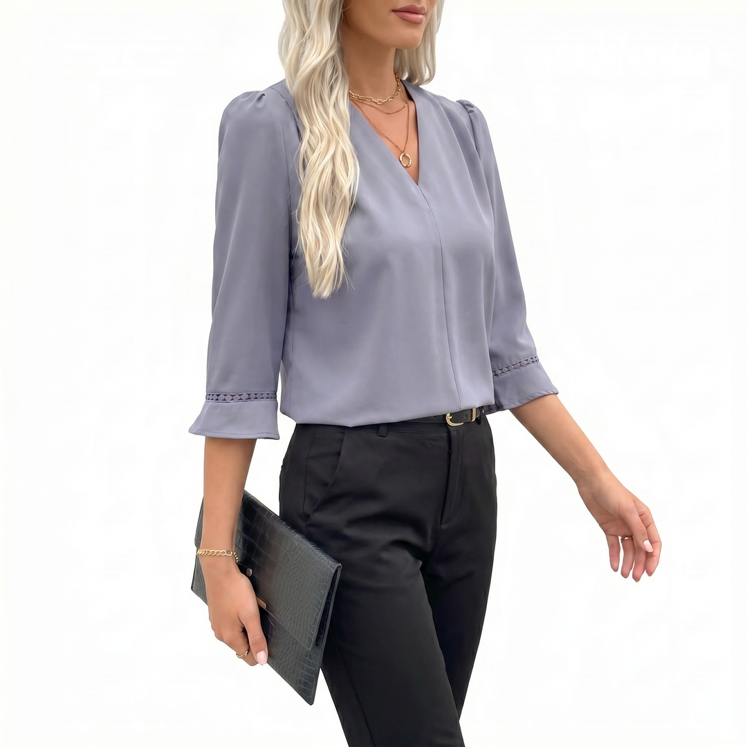 Elegant V-Neck Flared Sleeve Blouse for Women