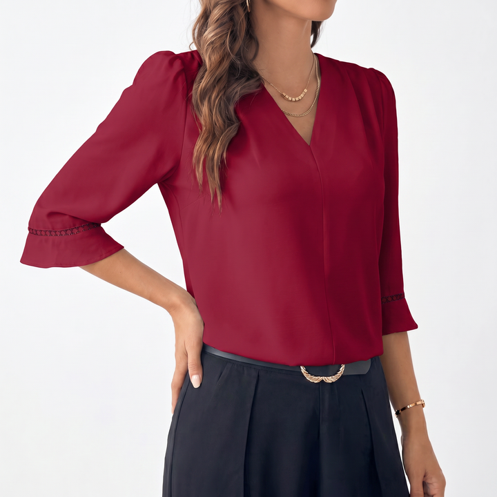 Elegant V-Neck Flared Sleeve Blouse for Women