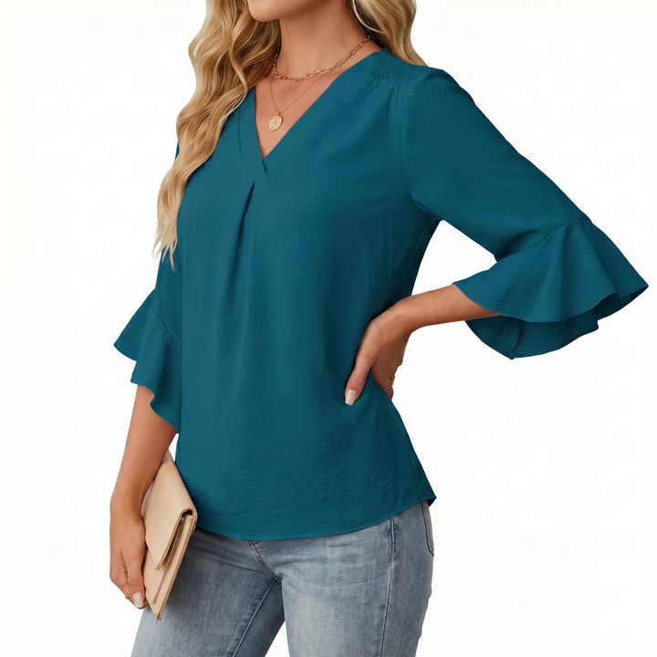 Women's V-Neck Ruffle Sleeve Chiffon Blouse