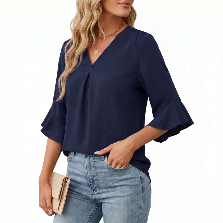 Women's V-Neck Ruffle Sleeve Chiffon Blouse