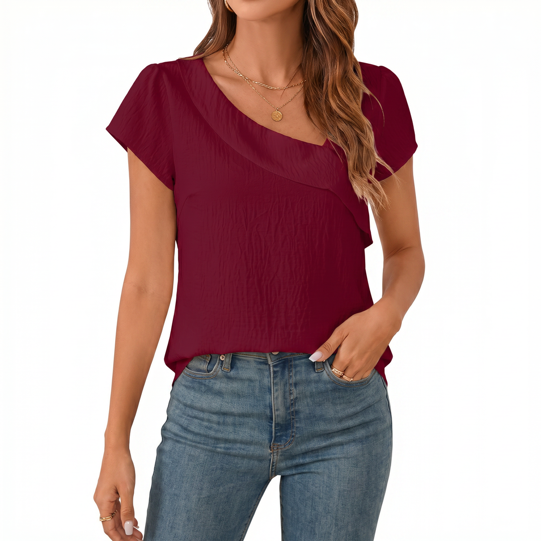 Women’s Asymmetrical Neck Short Sleeve Blouse