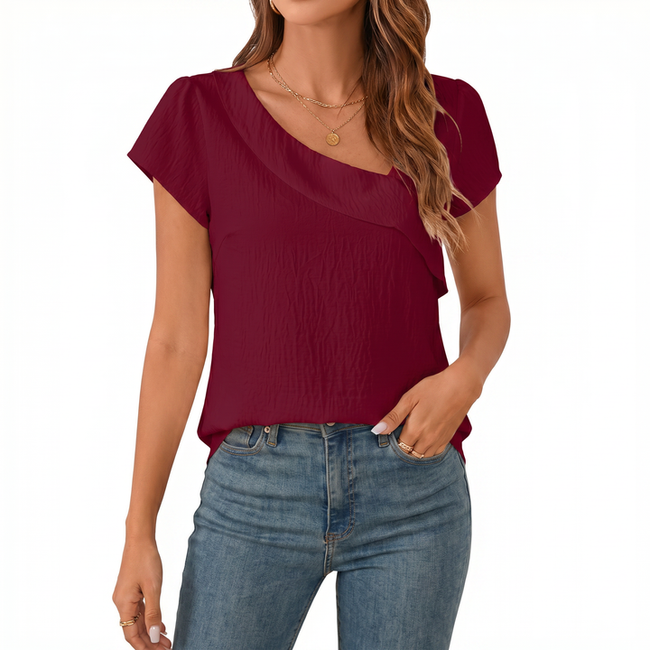 Women’s Asymmetrical Neck Short Sleeve Blouse