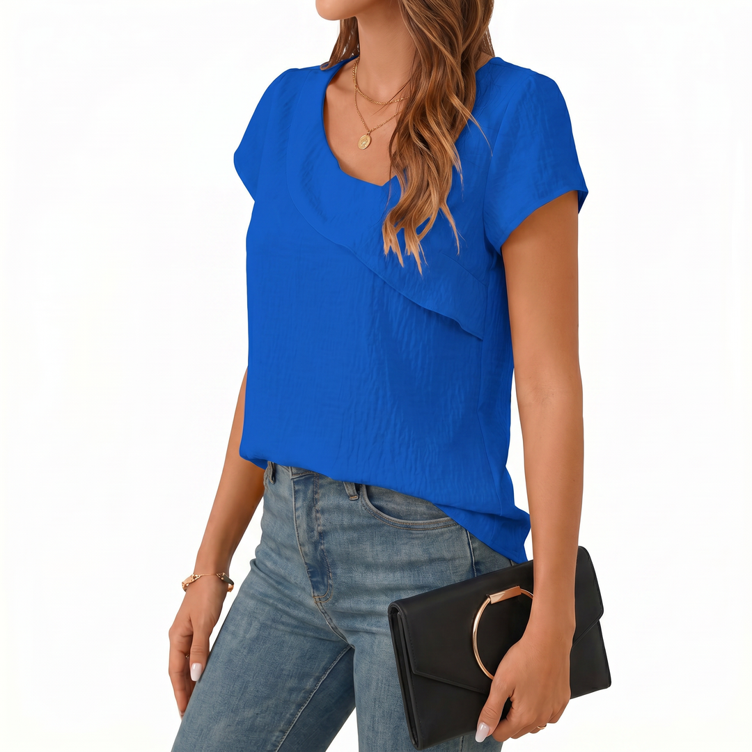 Women’s Asymmetrical Neck Short Sleeve Blouse