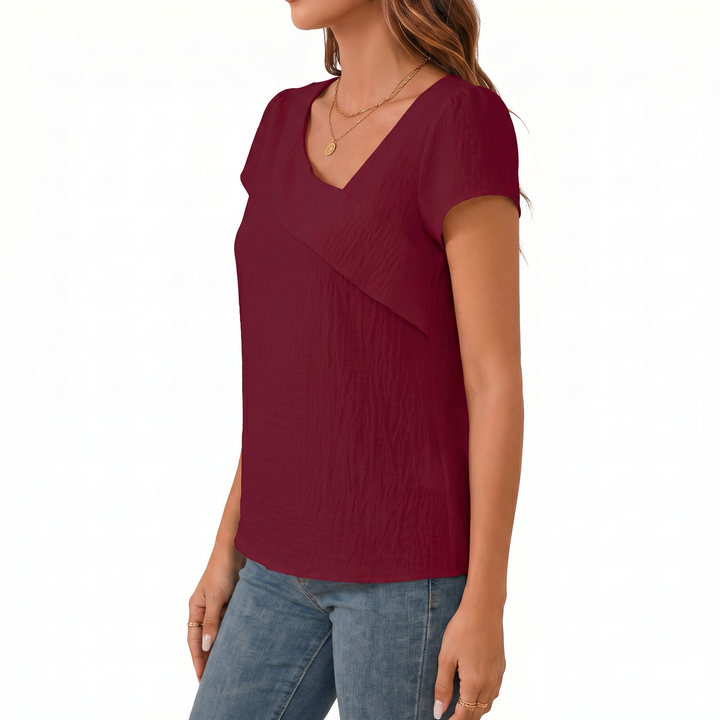 Women’s Asymmetrical Neck Short Sleeve Blouse