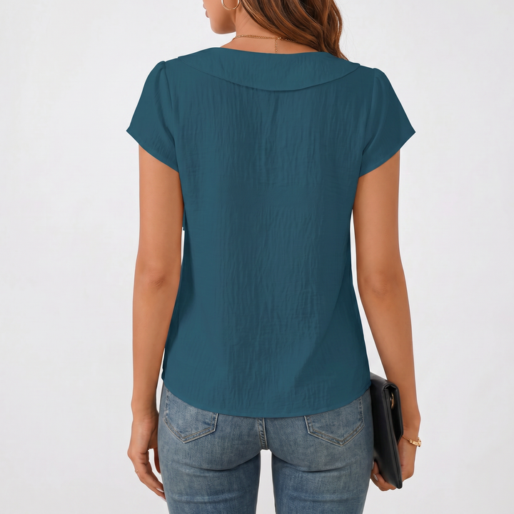 Women’s Asymmetrical Neck Short Sleeve Blouse