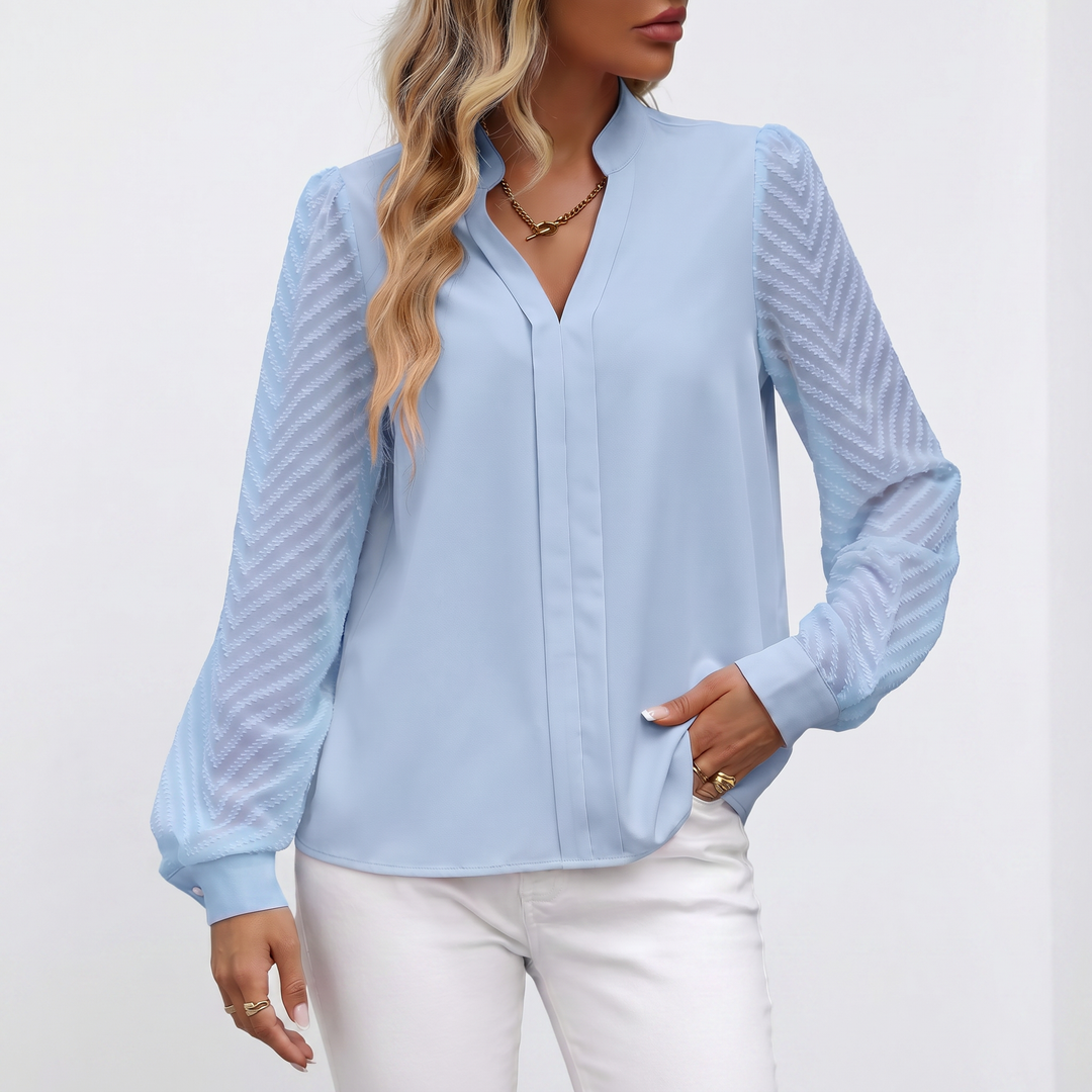 Women's V-Neck Long Sleeve Chiffon Blouse