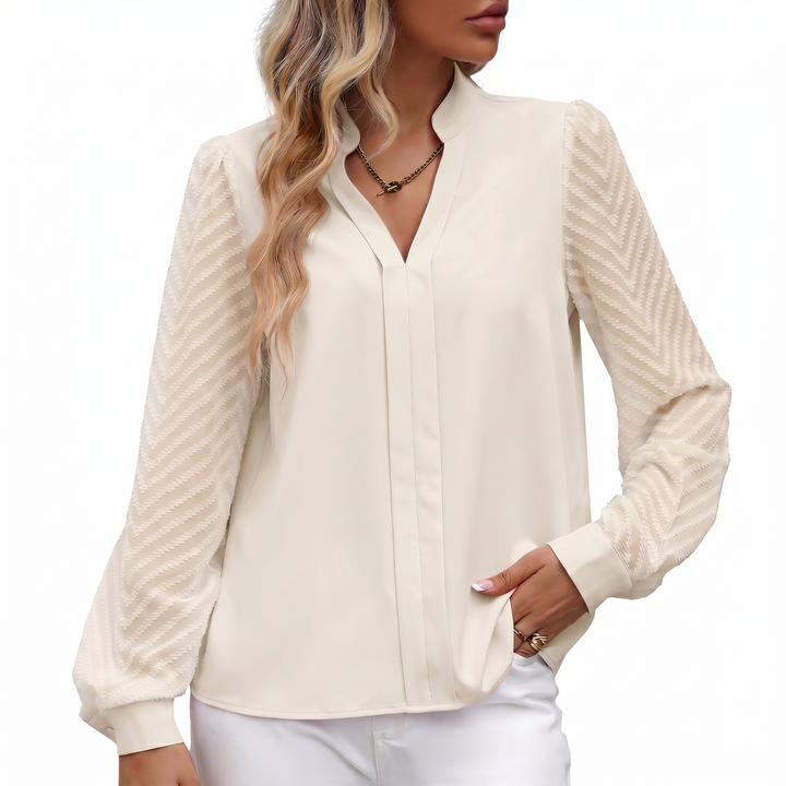 Women's V-Neck Long Sleeve Chiffon Blouse
