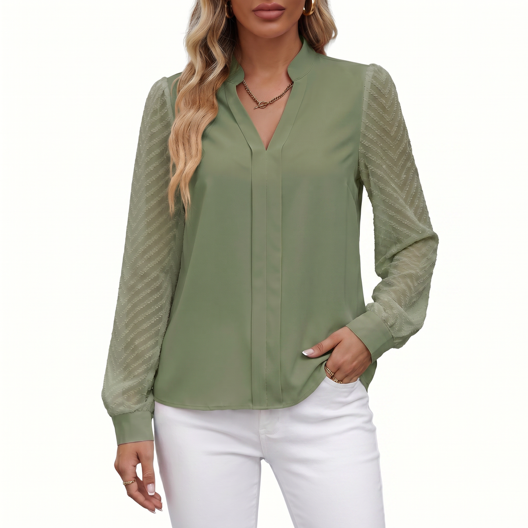 Women's V-Neck Long Sleeve Chiffon Blouse