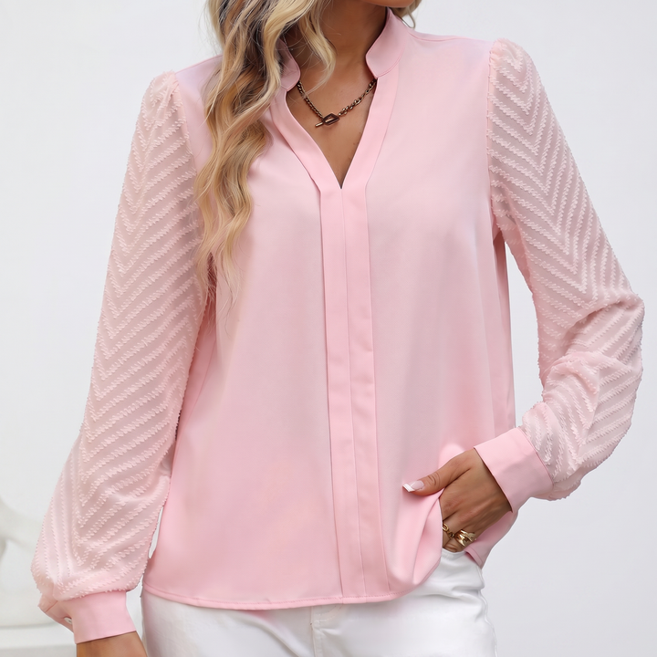 Women's V-Neck Long Sleeve Chiffon Blouse