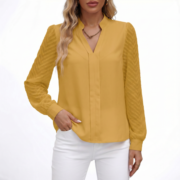 Women's V-Neck Long Sleeve Chiffon Blouse