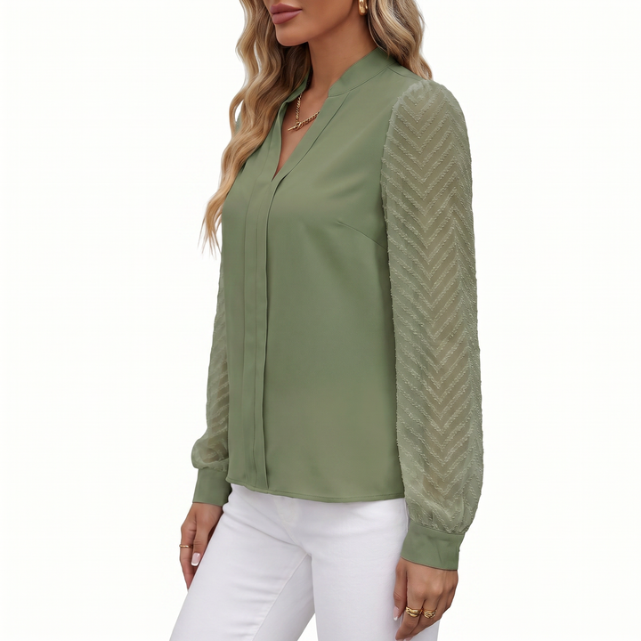 Women's V-Neck Long Sleeve Chiffon Blouse