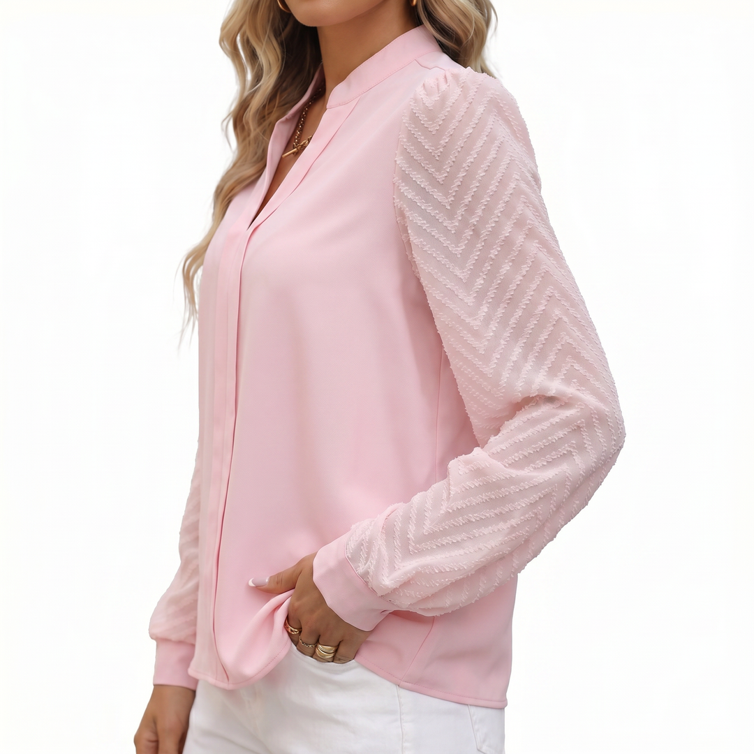 Women's V-Neck Long Sleeve Chiffon Blouse