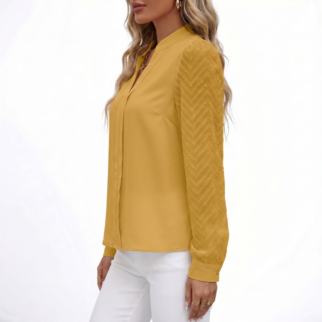 Women's V-Neck Long Sleeve Chiffon Blouse