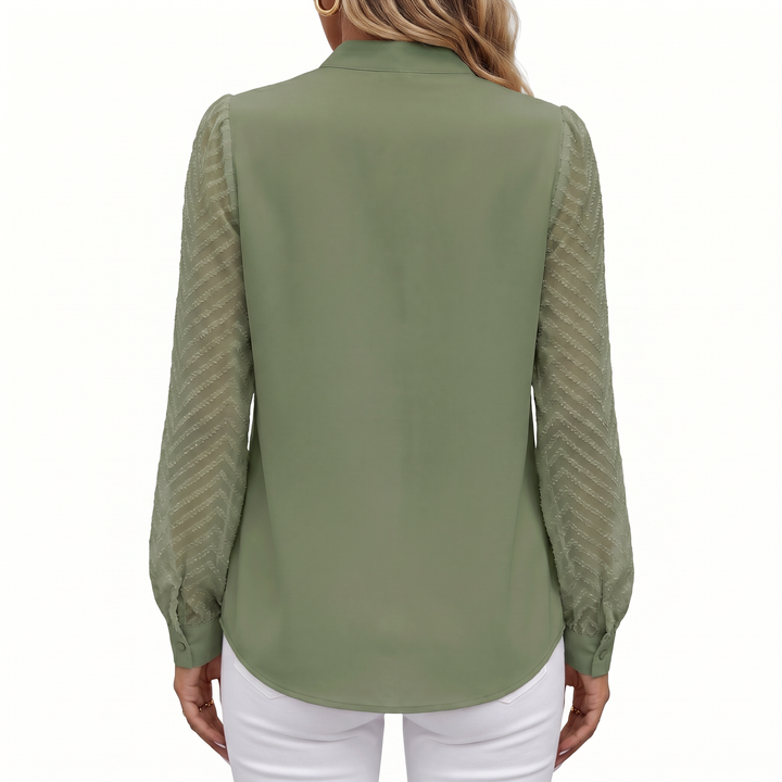 Women's V-Neck Long Sleeve Chiffon Blouse