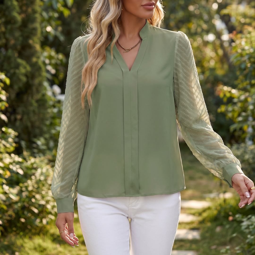 Women's V-Neck Long Sleeve Chiffon Blouse