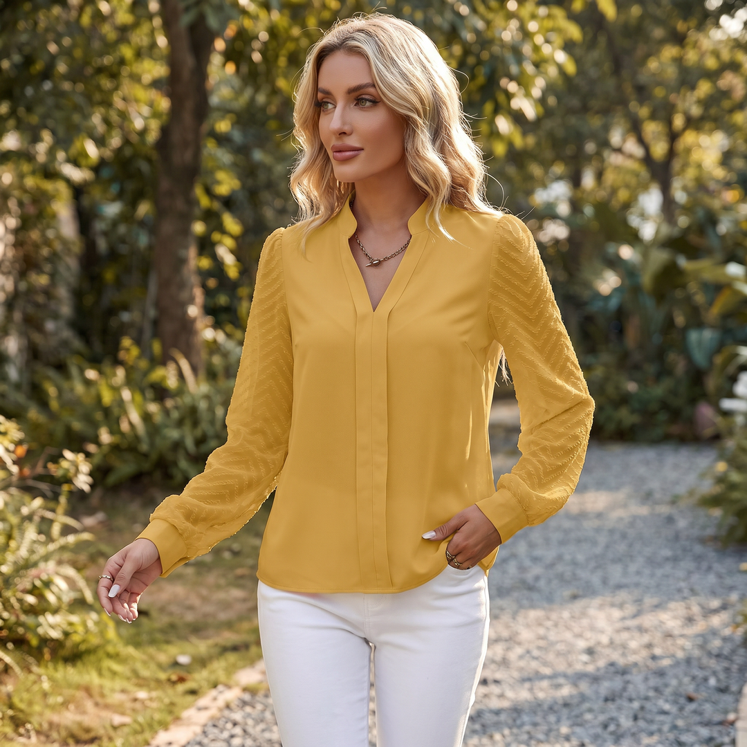 Women's V-Neck Long Sleeve Chiffon Blouse