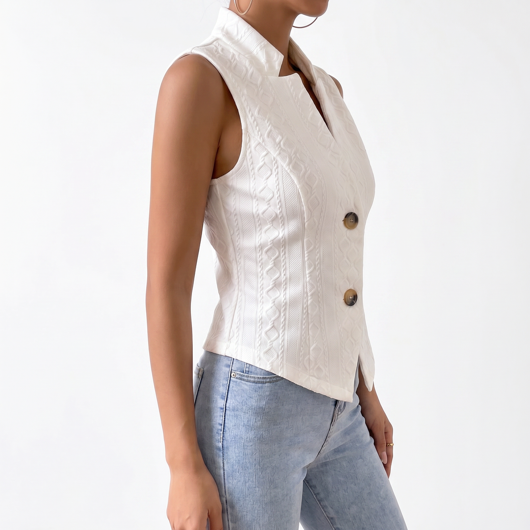 Women's V-Neck Button Sleeveless Vest Top