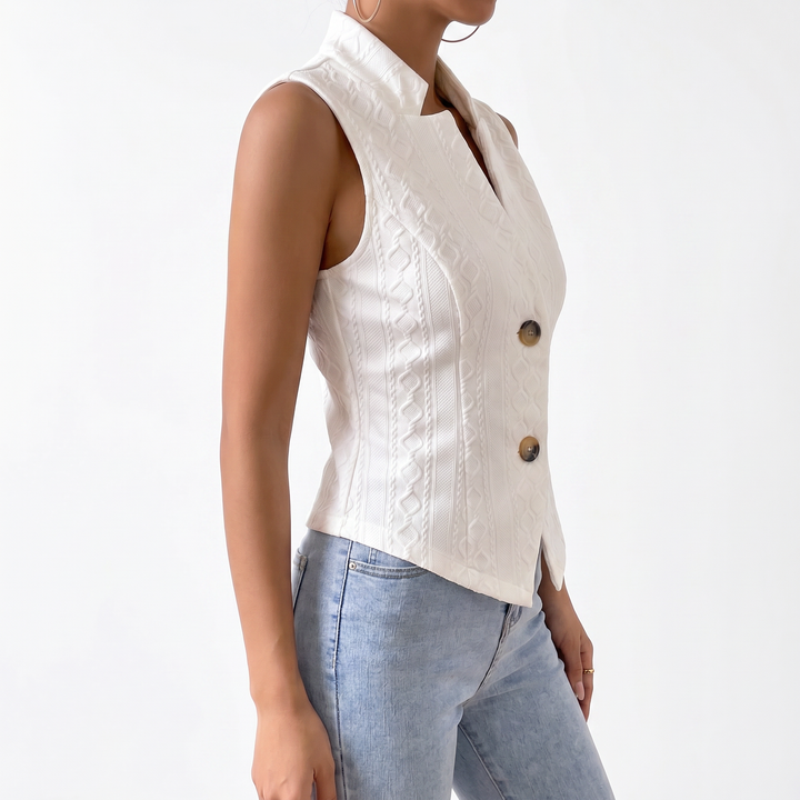 Women's V-Neck Button Sleeveless Vest Top