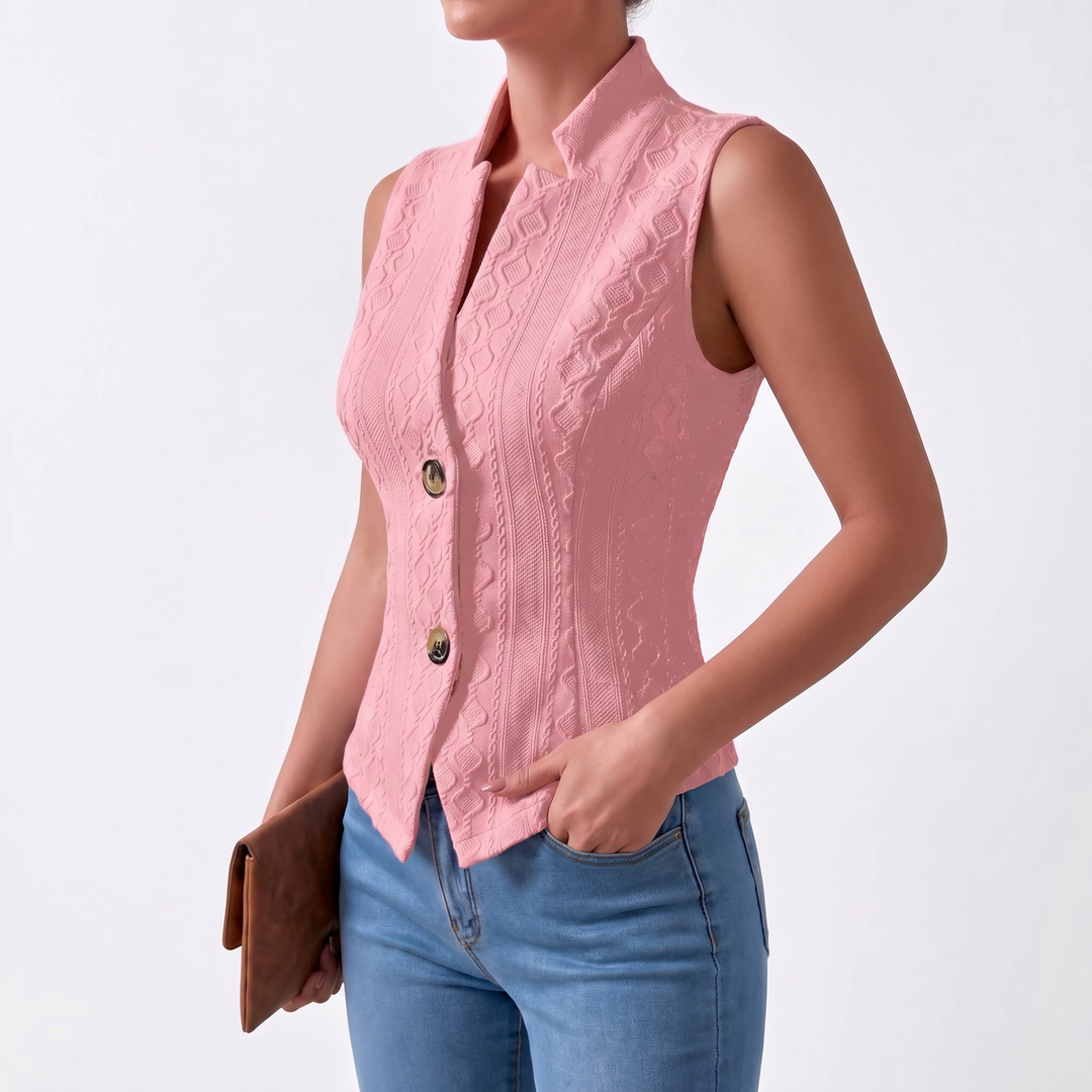 Women's V-Neck Button Sleeveless Vest Top
