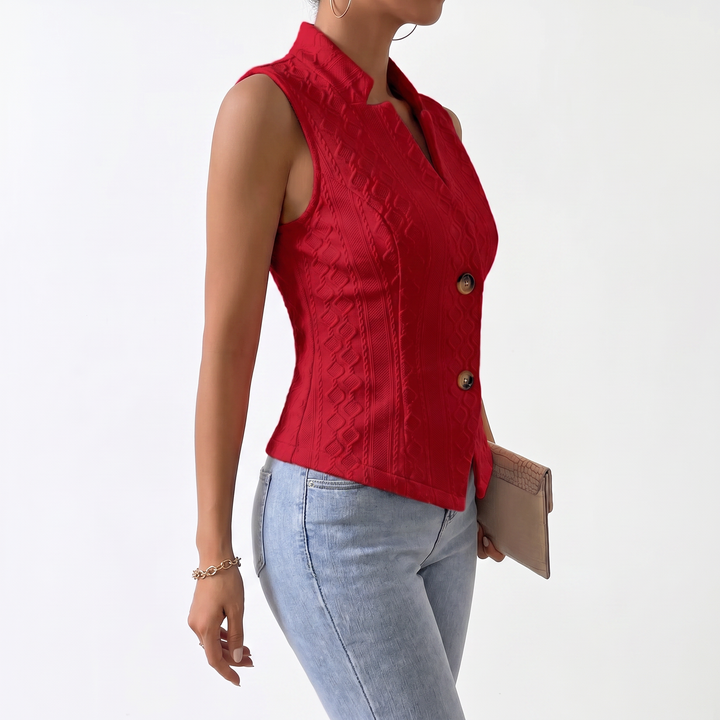 Women's V-Neck Button Sleeveless Vest Top