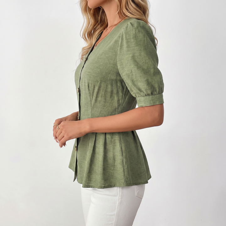 Women's V-Neck Button Front Peplum Blouse