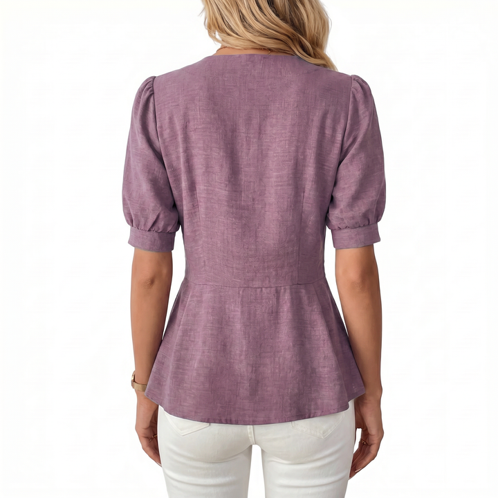 Women's V-Neck Button Front Peplum Blouse