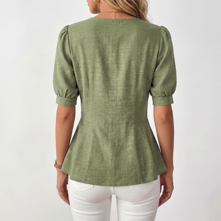 Women's V-Neck Button Front Peplum Blouse