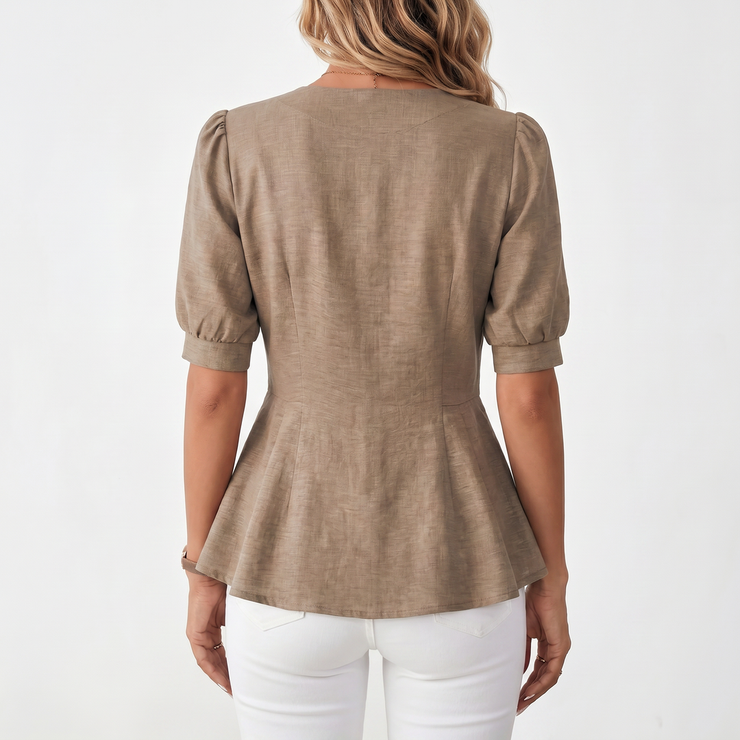 Women's V-Neck Button Front Peplum Blouse