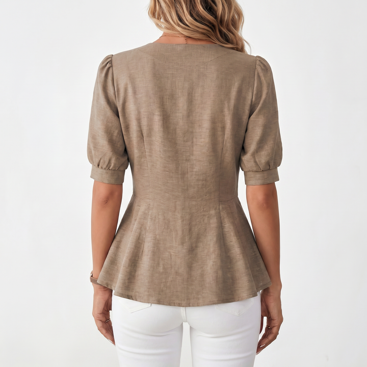 Women's V-Neck Button Front Peplum Blouse