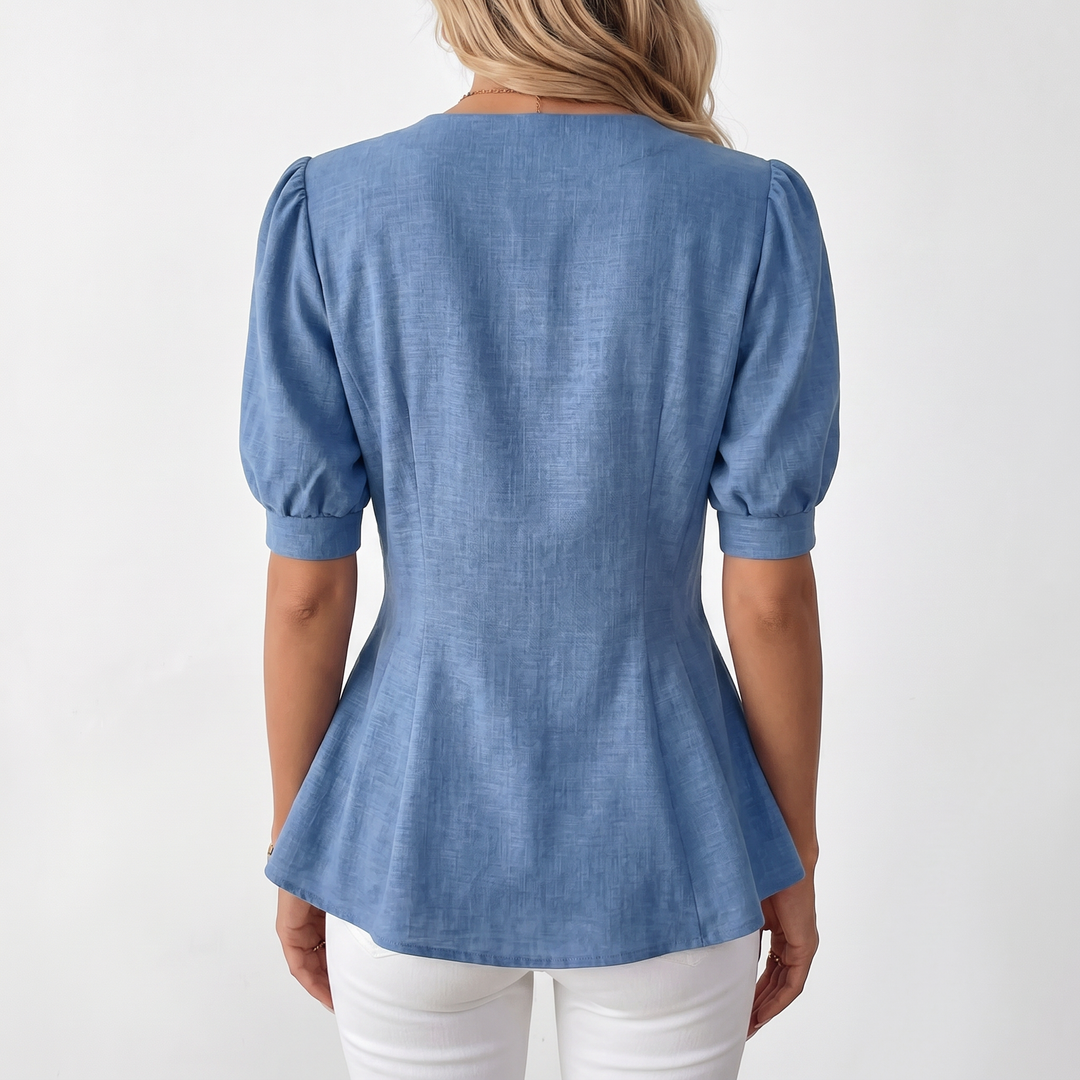 Women's V-Neck Button Front Peplum Blouse