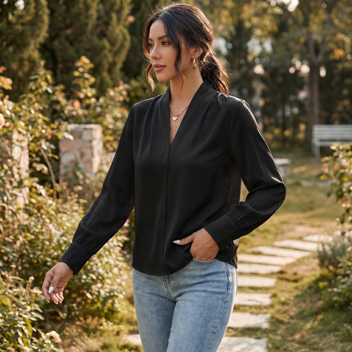 Women's Long Sleeve V-Neck Loose Blouse
