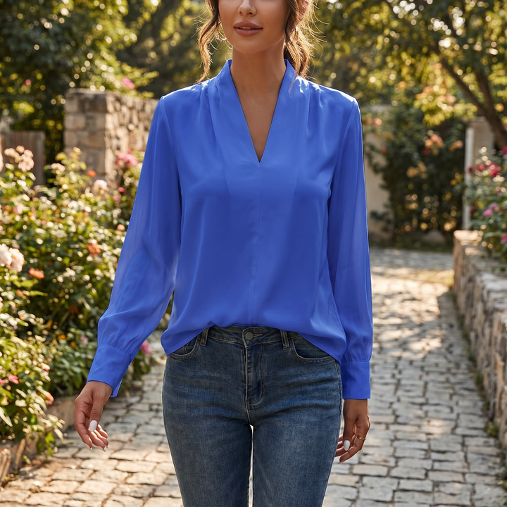 Women's Long Sleeve V-Neck Loose Blouse
