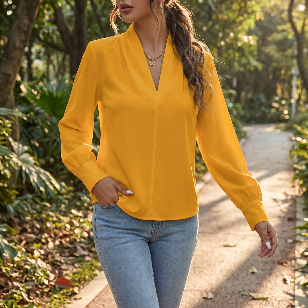 Women's Long Sleeve V-Neck Loose Blouse