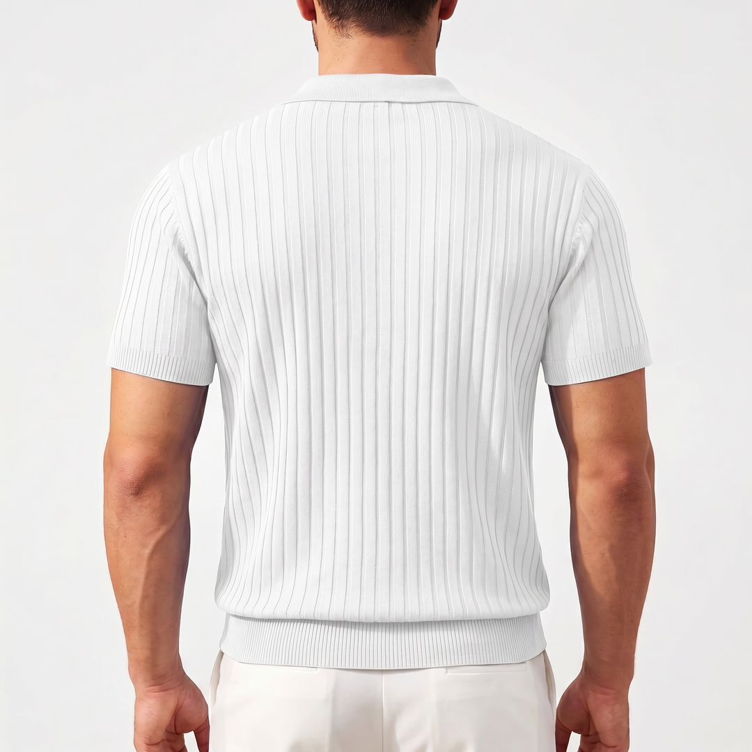 Men’s Ribbed Short Sleeve Zip Polo Shirt with Slim Fit