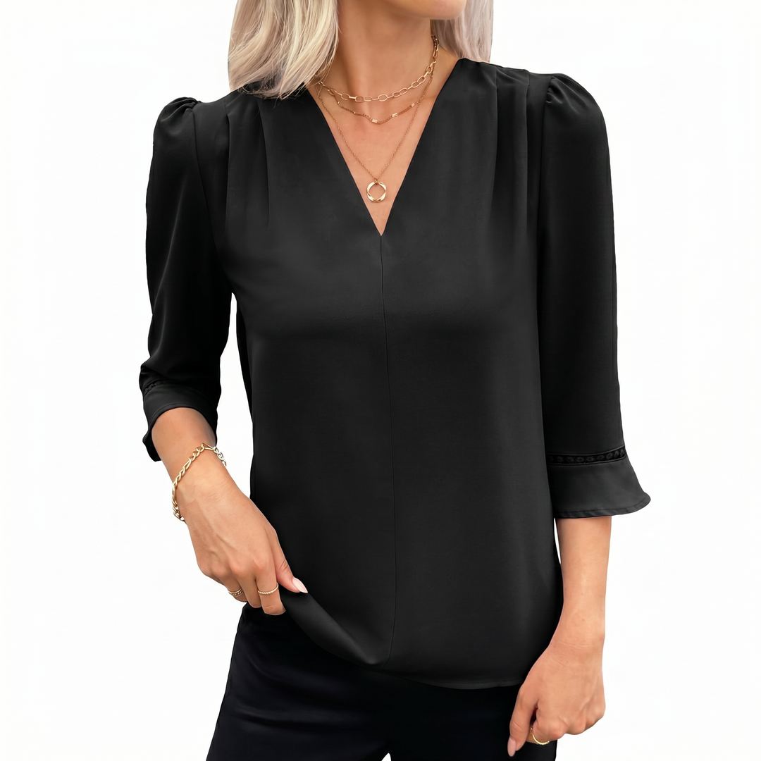 Elegant V-Neck Flared Sleeve Blouse for Women
