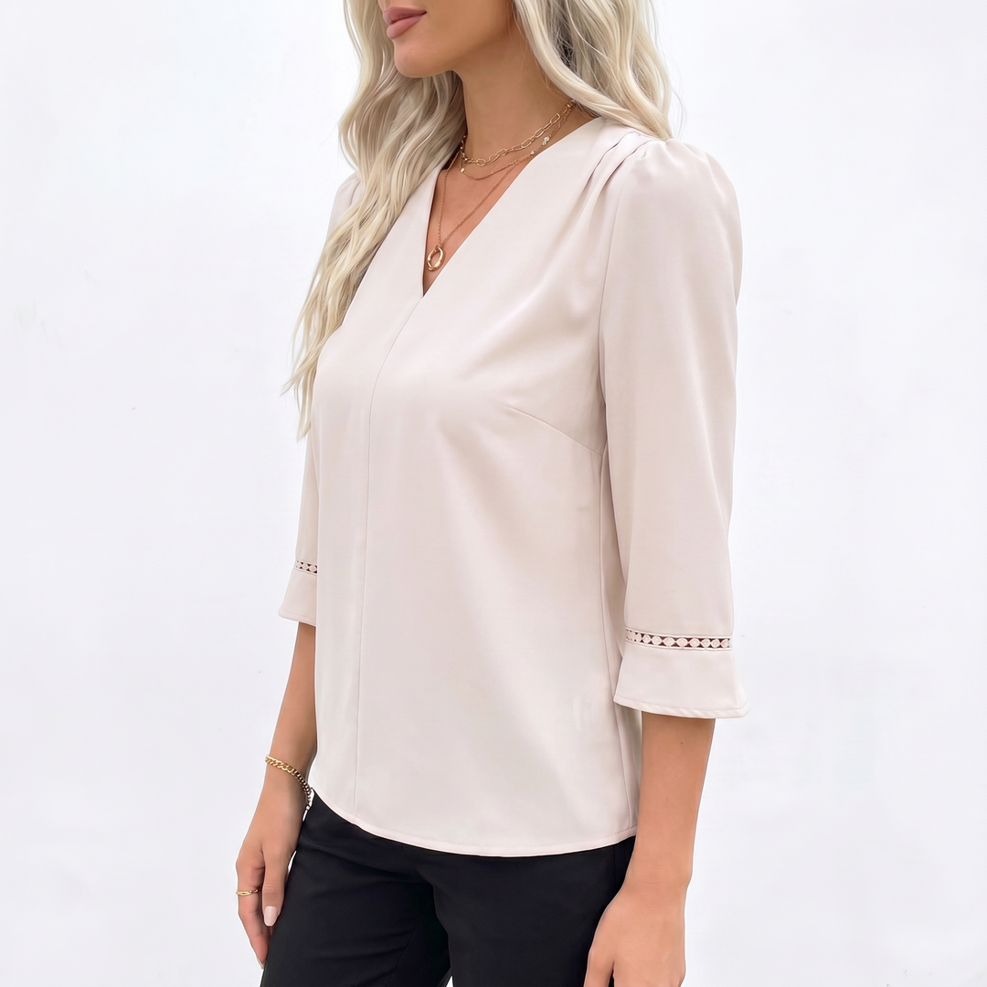 Elegant V-Neck Flared Sleeve Blouse for Women