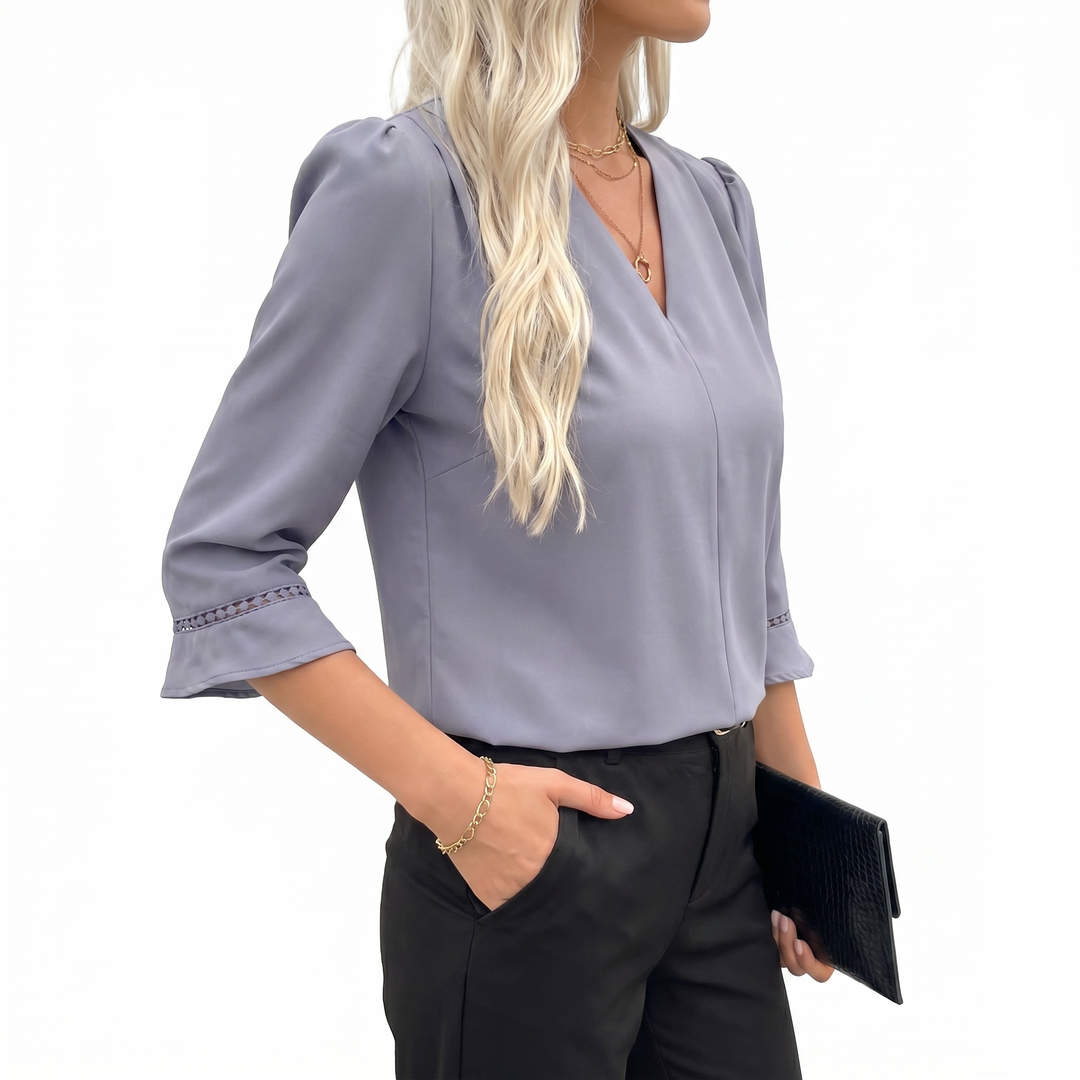 Elegant V-Neck Flared Sleeve Blouse for Women