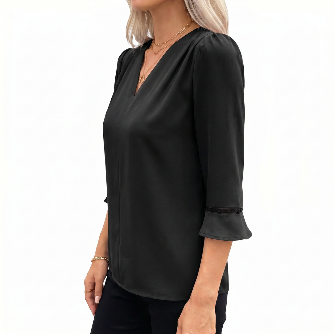 Elegant V-Neck Flared Sleeve Blouse for Women
