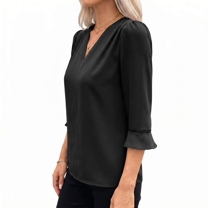 Elegant V-Neck Flared Sleeve Blouse for Women