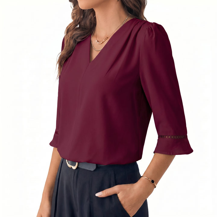 Elegant V-Neck Flared Sleeve Blouse for Women