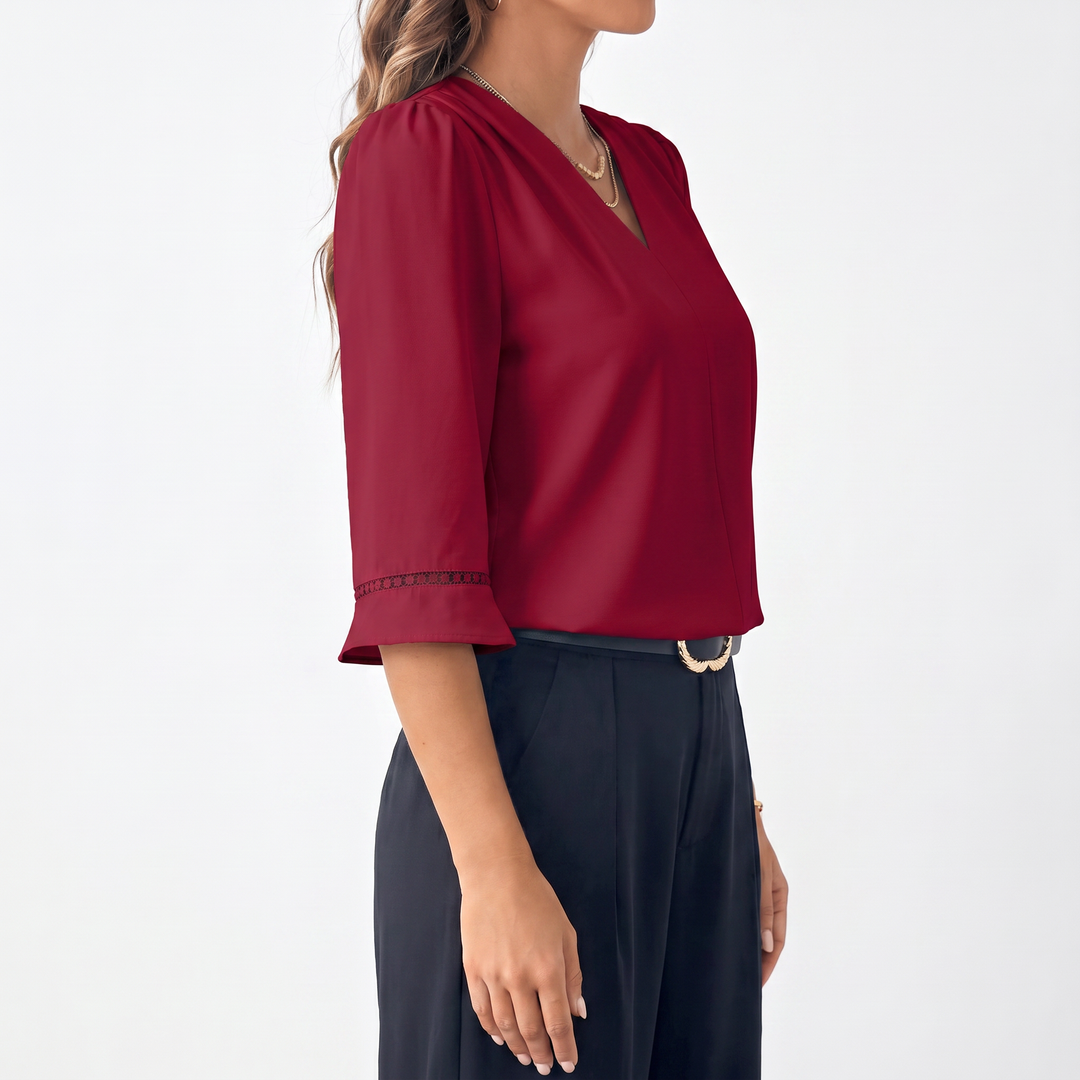 Elegant V-Neck Flared Sleeve Blouse for Women