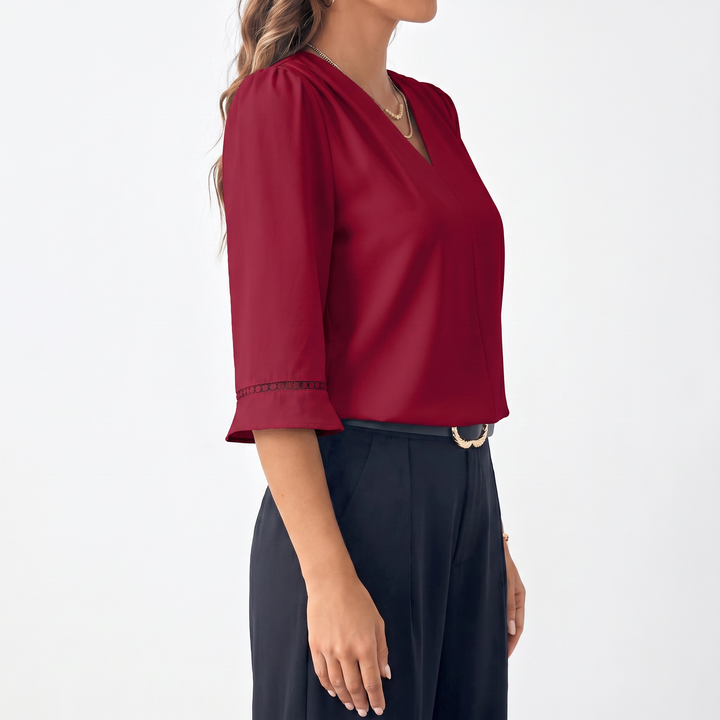 Elegant V-Neck Flared Sleeve Blouse for Women